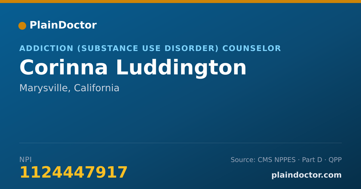 Shareable card for Corinna Luddington - Addiction (Substance Use Disorder) Counselor, Marysville, CA