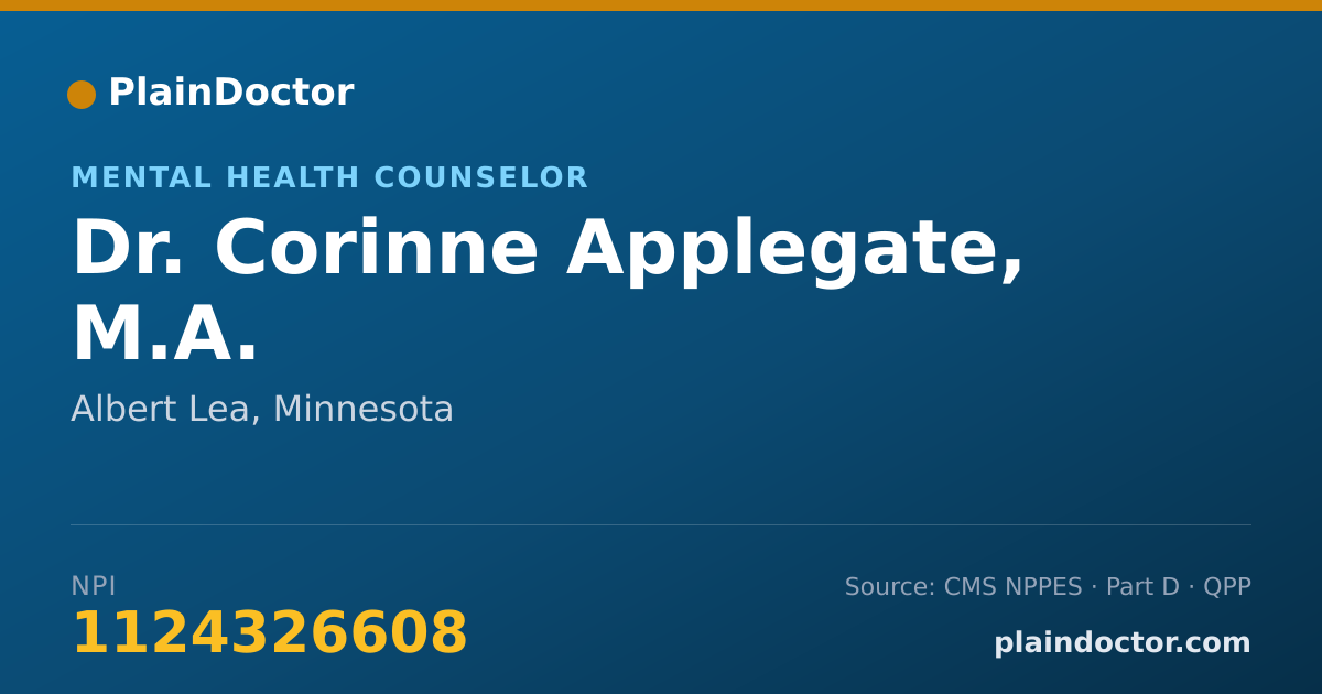 Shareable card for Corinne Applegate, M.A. - Mental Health Counselor, Albert Lea, MN