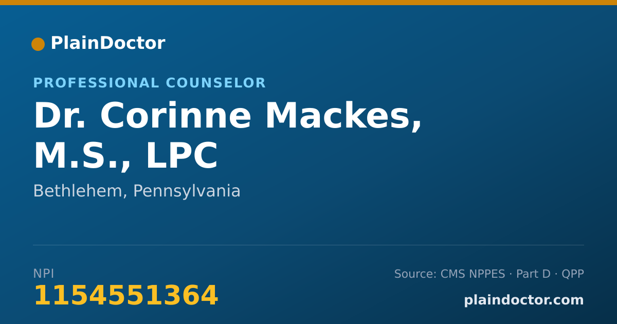 Shareable card for Corinne Mackes, M.S., LPC - Professional Counselor, Bethlehem, PA