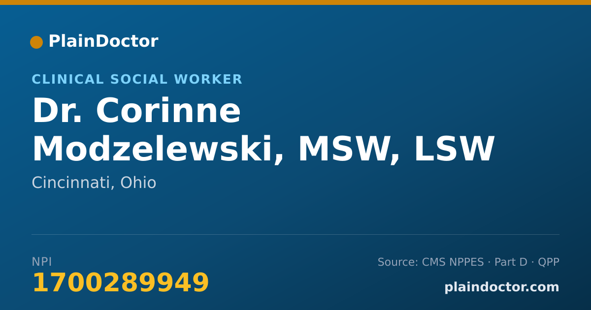 Shareable card for Corinne Modzelewski, MSW, LSW - Clinical Social Worker, Cincinnati, OH