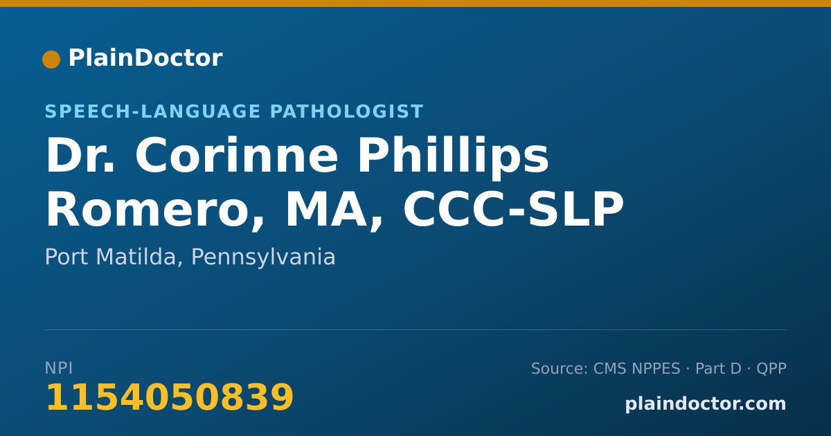 Shareable card for Corinne Phillips Romero, MA, CCC-SLP - Speech-Language Pathologist, Port Matilda, PA