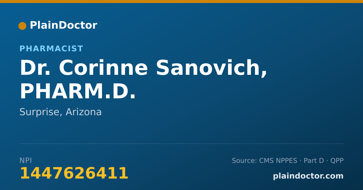 Shareable card for Corinne Sanovich, PHARM.D. - Pharmacist, Surprise, AZ