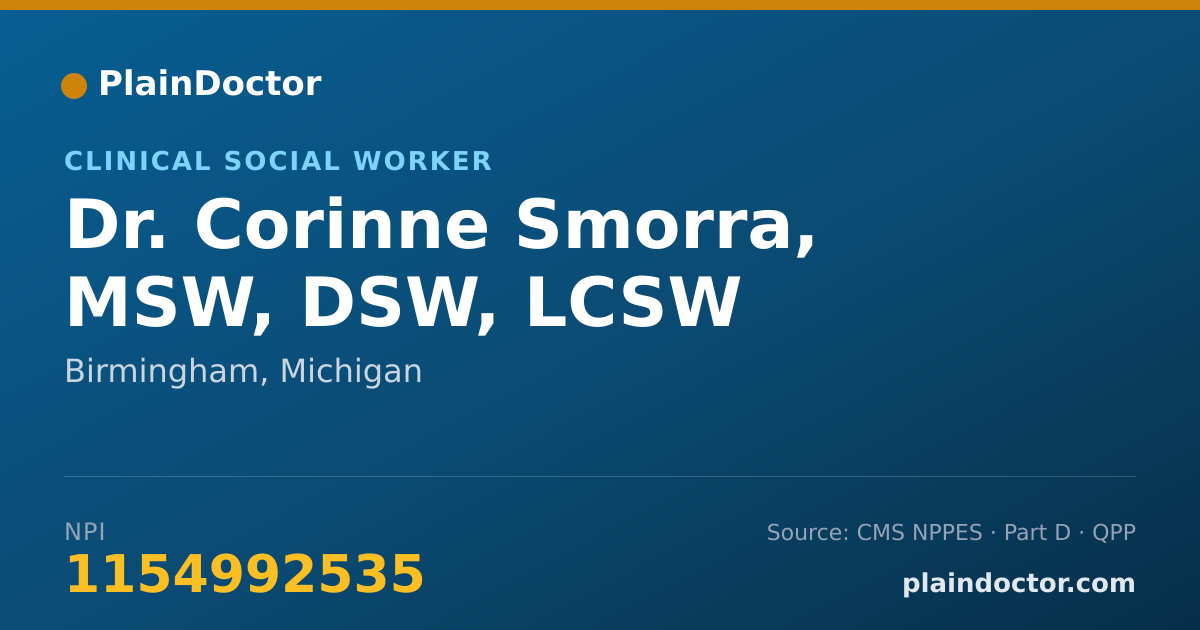 Shareable card for Corinne Smorra, MSW, DSW, LCSW - Clinical Social Worker, Birmingham, MI