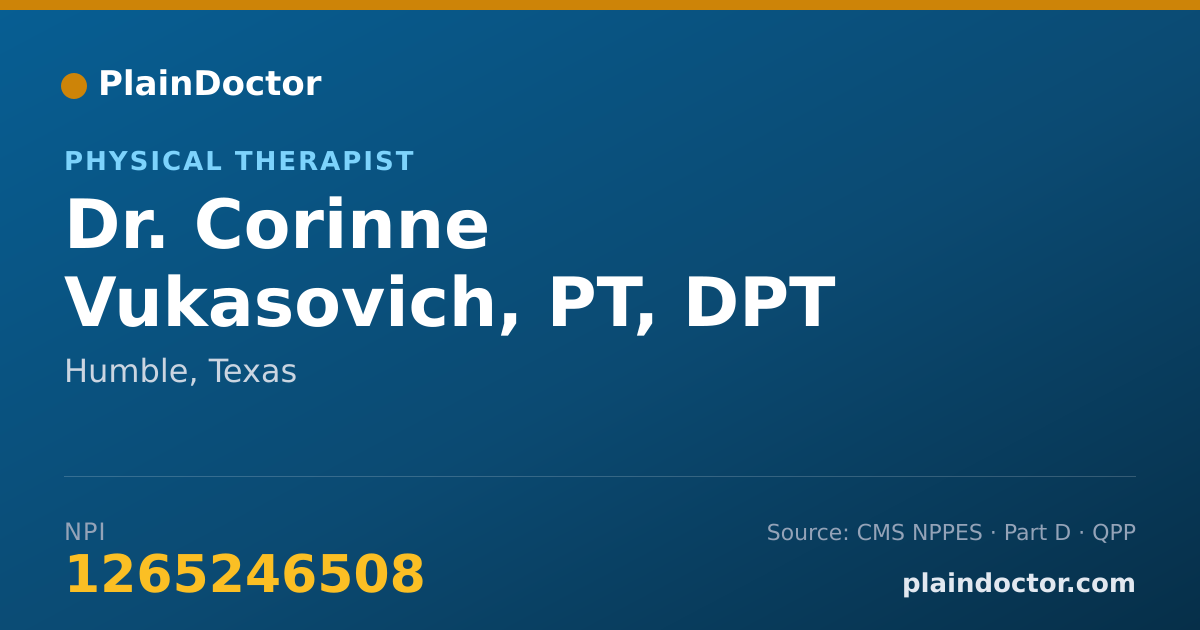 Shareable card for Corinne Vukasovich, PT, DPT - Physical Therapist, Humble, TX
