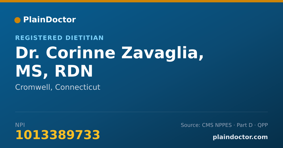 Shareable card for Corinne Zavaglia, MS, RDN - Registered Dietitian, Cromwell, CT