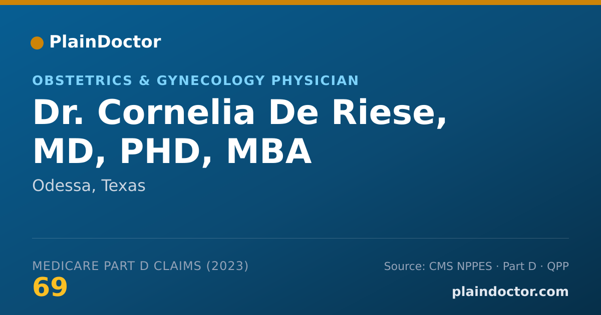 Shareable card for Cornelia De Riese, MD, PHD, MBA - Obstetrics & Gynecology Physician, Odessa, TX
