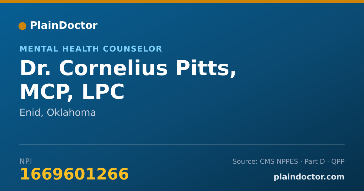 Shareable card for Cornelius Pitts, MCP, LPC - Mental Health Counselor, Enid, OK