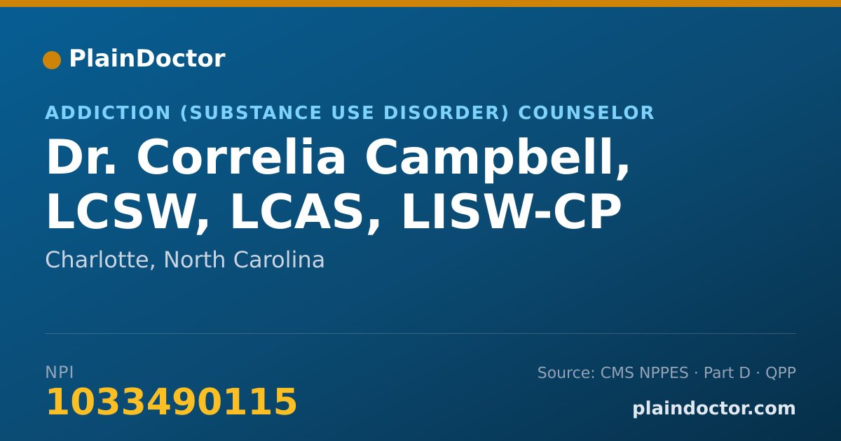 Shareable card for Correlia Campbell, LCSW, LCAS, LISW-CP - Addiction (Substance Use Disorder) Counselor, Charlotte, NC