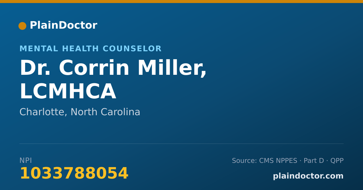 Shareable card for Corrin Miller, LCMHCA - Mental Health Counselor, Charlotte, NC