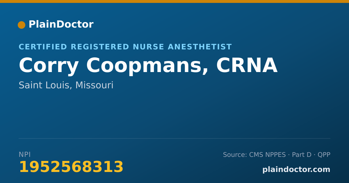 Shareable card for Corry Coopmans, CRNA - Certified Registered Nurse Anesthetist, Saint Louis, MO