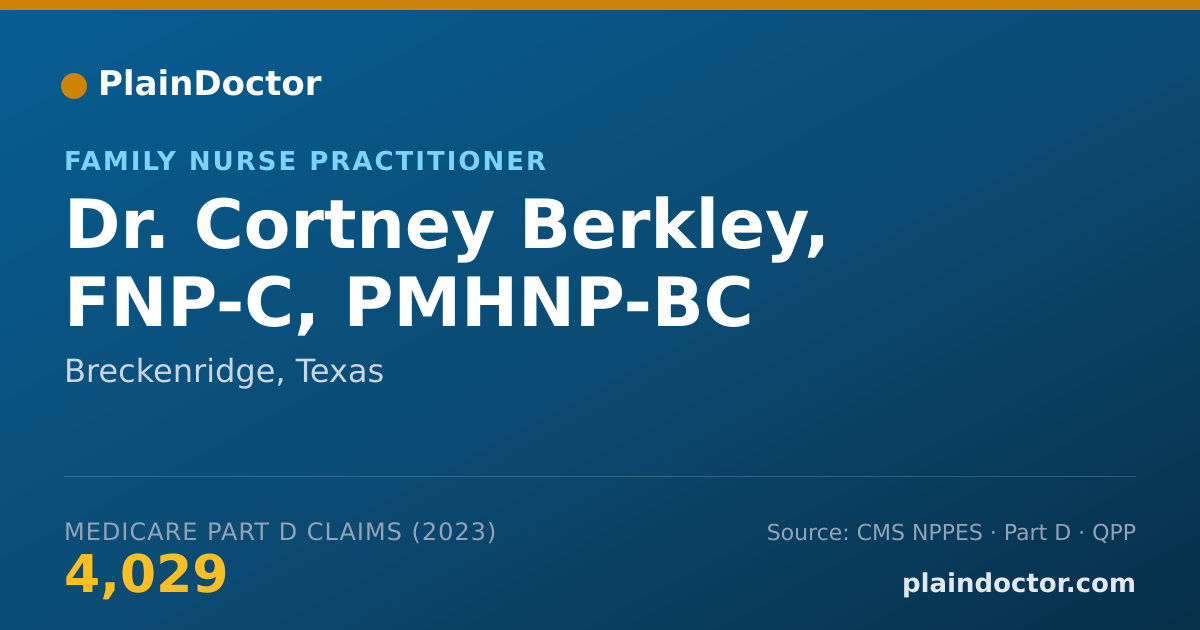 Shareable card for Cortney Berkley, FNP-C, PMHNP-BC - Family Nurse Practitioner, Breckenridge, TX