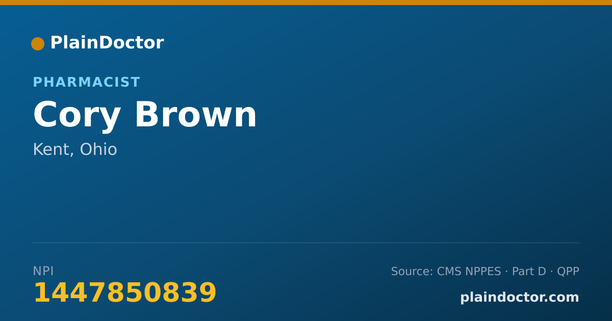 Shareable card for Cory Brown - Pharmacist, Kent, OH