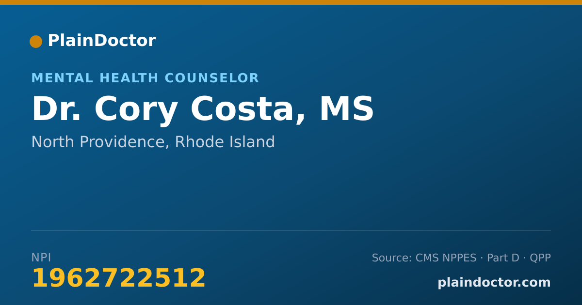 Shareable card for Cory Costa, MS - Mental Health Counselor, North Providence, RI