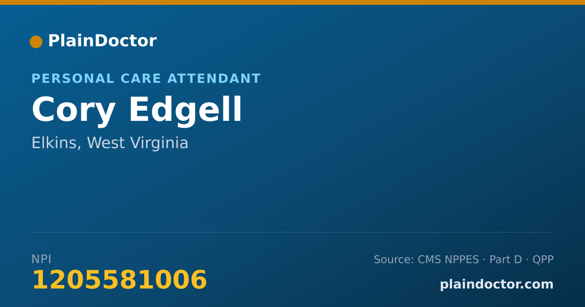 Shareable card for Cory Edgell - Personal Care Attendant, Elkins, WV