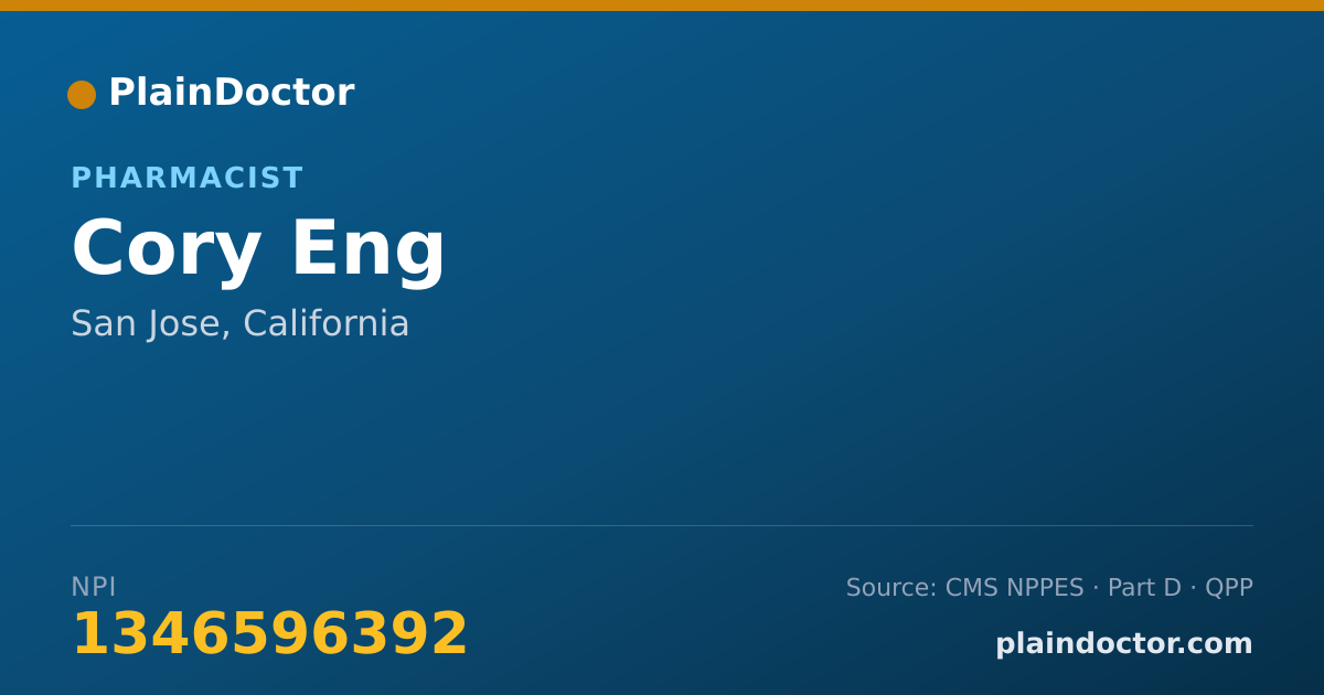 Shareable card for Cory Eng - Pharmacist, San Jose, CA