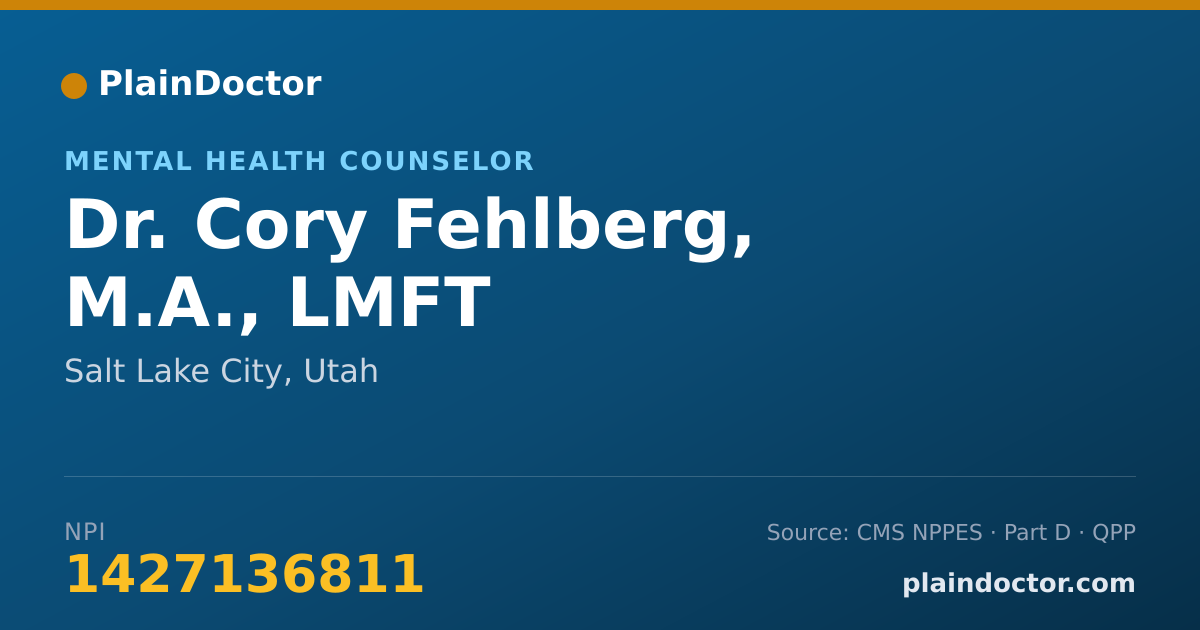 Shareable card for Cory Fehlberg, M.A., LMFT - Mental Health Counselor, Salt Lake City, UT