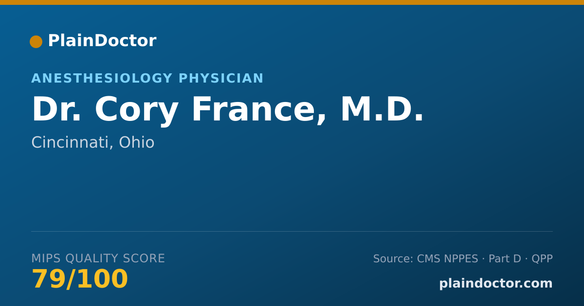Shareable card for Cory France, M.D. - Anesthesiology Physician, Cincinnati, OH