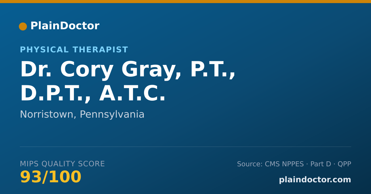 Shareable card for Cory Gray, P.T., D.P.T., A.T.C. - Physical Therapist, Norristown, PA