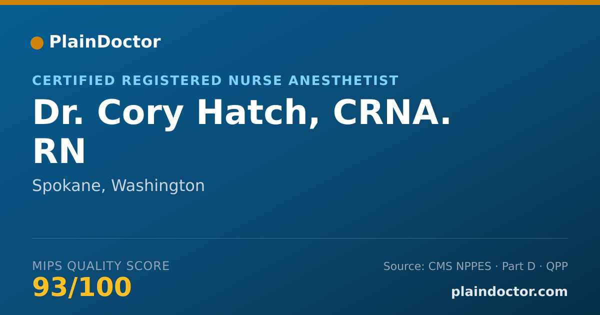 Shareable card for Cory Hatch, CRNA. RN - Certified Registered Nurse Anesthetist, Spokane, WA