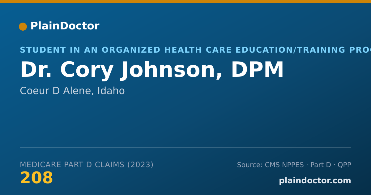Shareable card for Cory Johnson, DPM - Student in an Organized Health Care Education/Training Program, Coeur D Alene, ID