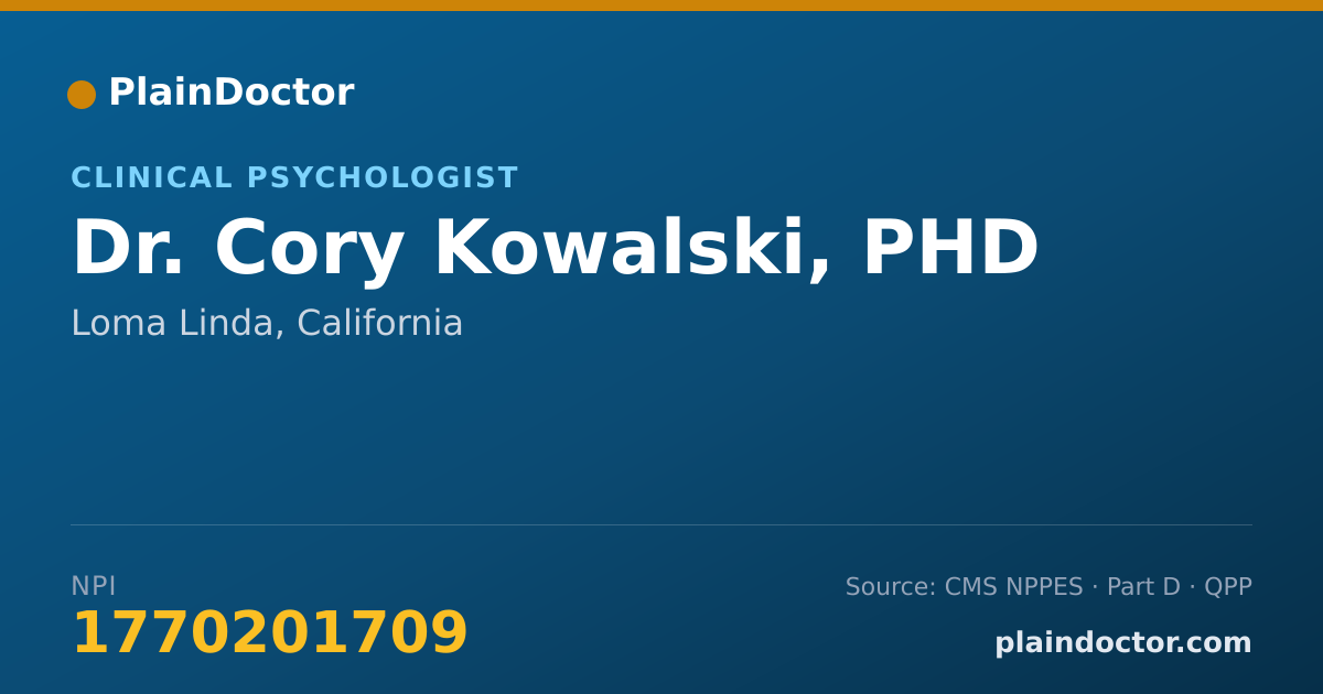 Shareable card for Cory Kowalski, PHD - Clinical Psychologist, Loma Linda, CA