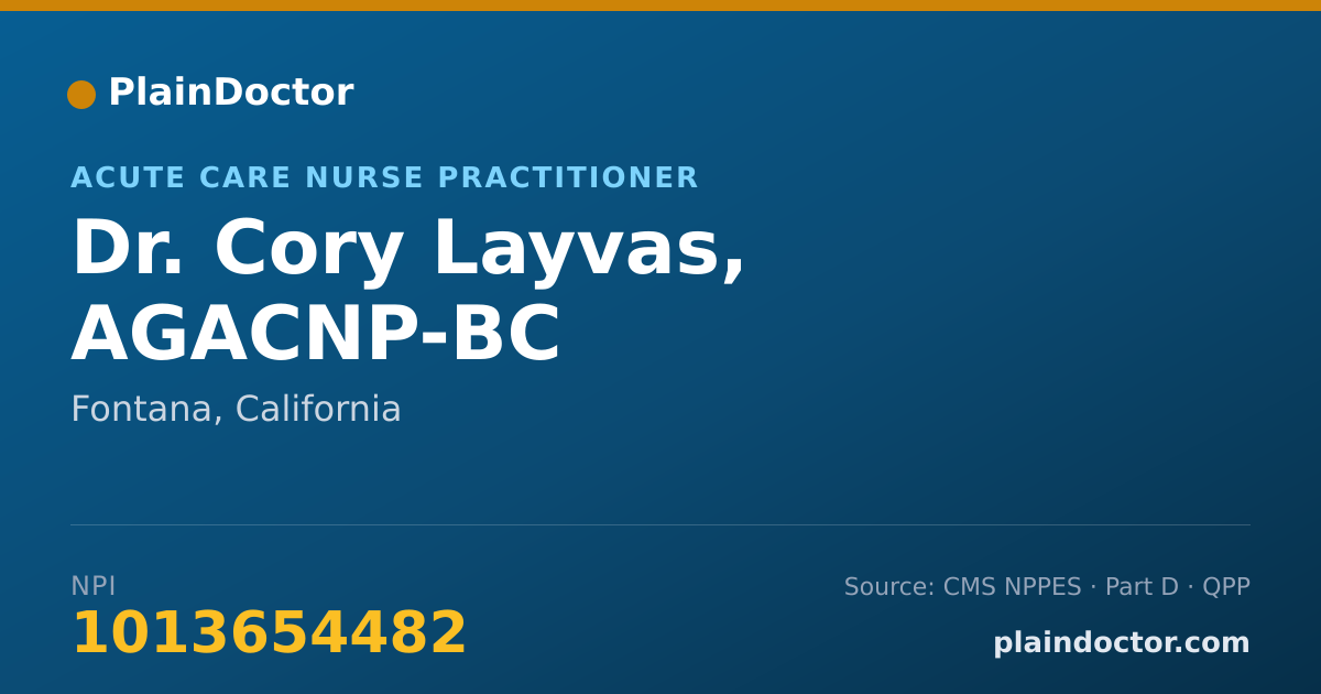 Shareable card for Cory Layvas, AGACNP-BC - Acute Care Nurse Practitioner, Fontana, CA