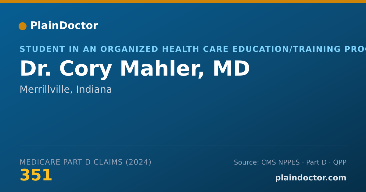 Shareable card for Cory Mahler, MD - Student in an Organized Health Care Education/Training Program, Merrillville, IN