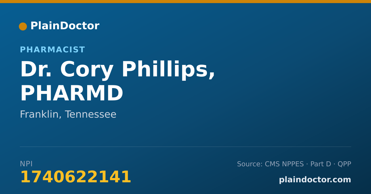 Shareable card for Cory Phillips, PHARMD - Pharmacist, Franklin, TN