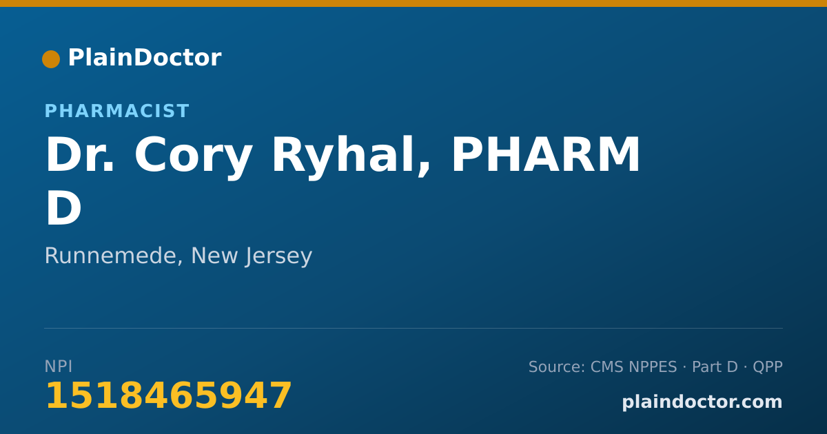 Shareable card for Cory Ryhal, PHARM D - Pharmacist, Runnemede, NJ