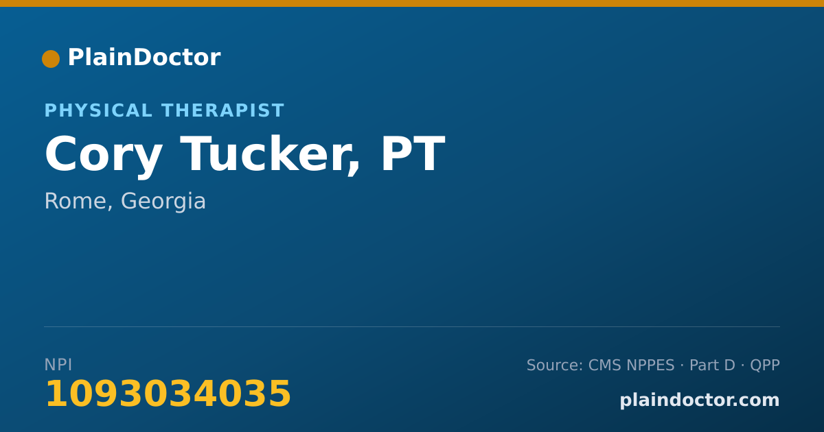 Shareable card for Cory Tucker, PT - Physical Therapist, Rome, GA