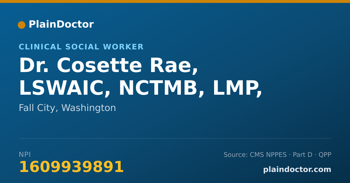 Shareable card for Cosette Rae, LSWAIC, NCTMB, LMP, - Clinical Social Worker, Fall City, WA