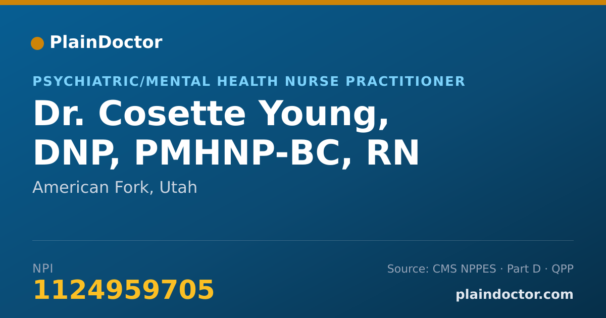 Shareable card for Cosette Young, DNP, PMHNP-BC, RN - Psychiatric/Mental Health Nurse Practitioner, American Fork, UT