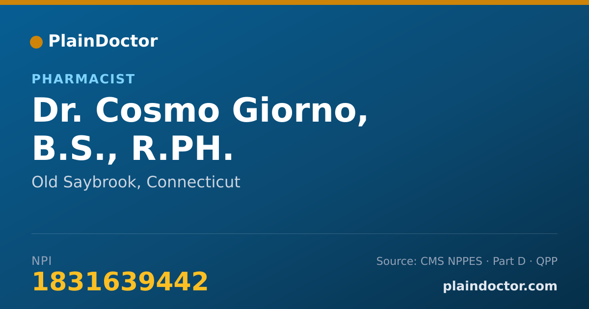 Shareable card for Cosmo Giorno, B.S., R.PH. - Pharmacist, Old Saybrook, CT