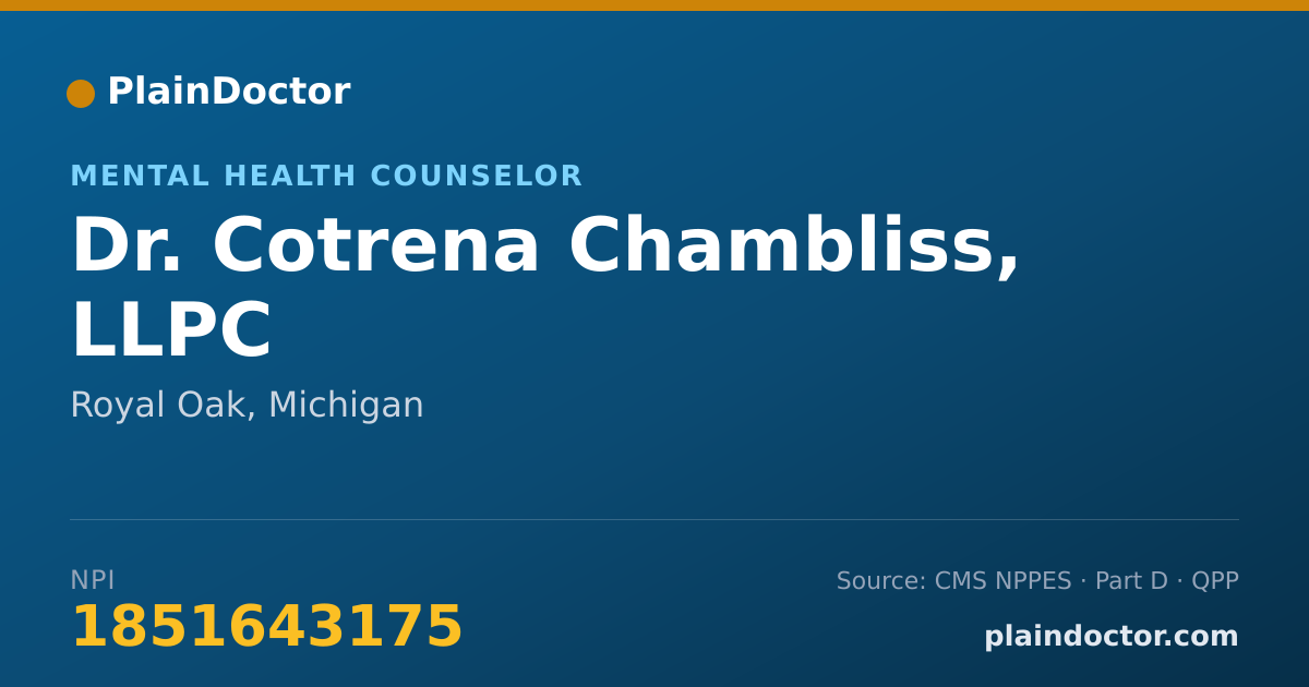 Shareable card for Cotrena Chambliss, LLPC - Mental Health Counselor, Royal Oak, MI