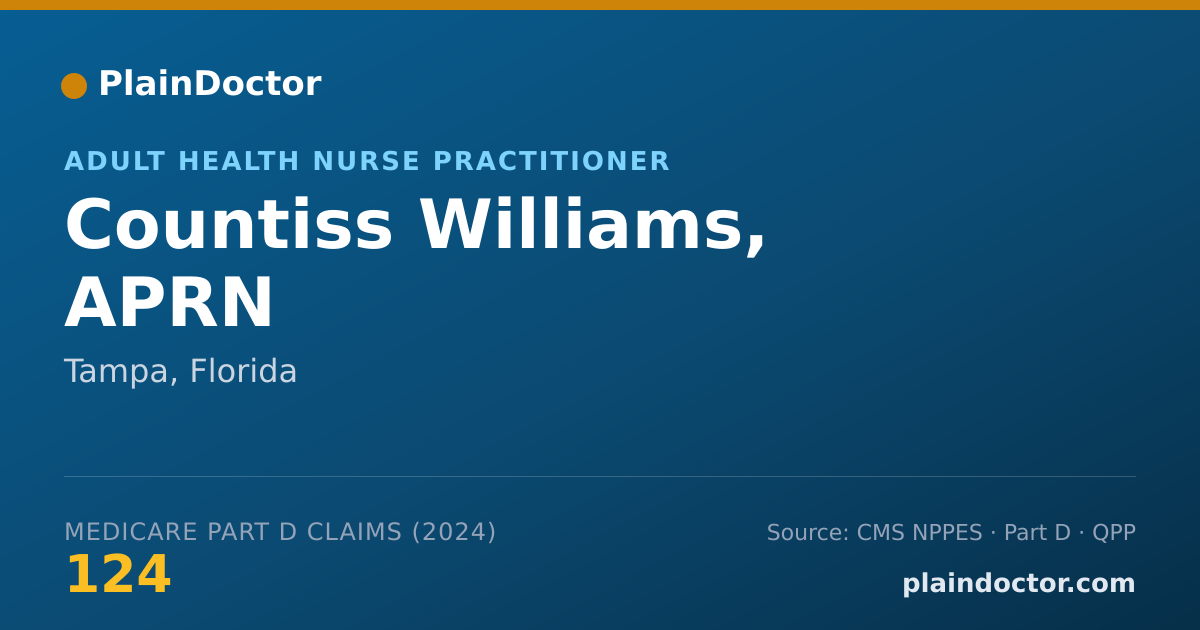 Shareable card for Countiss Williams, APRN - Adult Health Nurse Practitioner, Tampa, FL