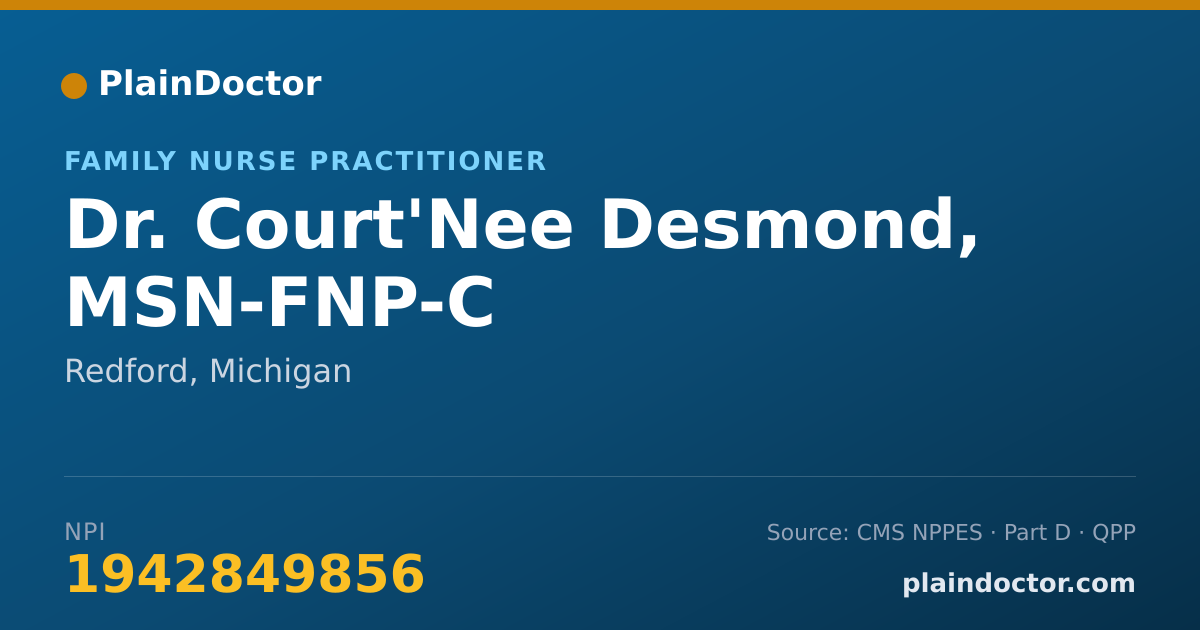 Shareable card for Court'Nee Desmond, MSN-FNP-C - Family Nurse Practitioner, Redford, MI