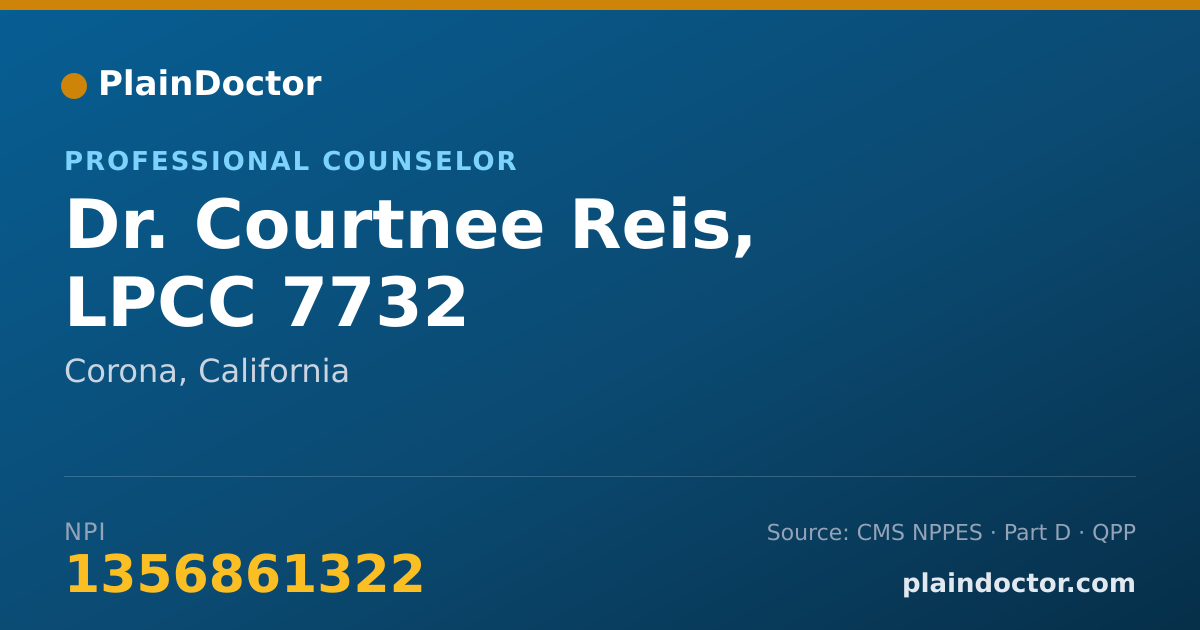 Shareable card for Courtnee Reis, LPCC 7732 - Professional Counselor, Corona, CA