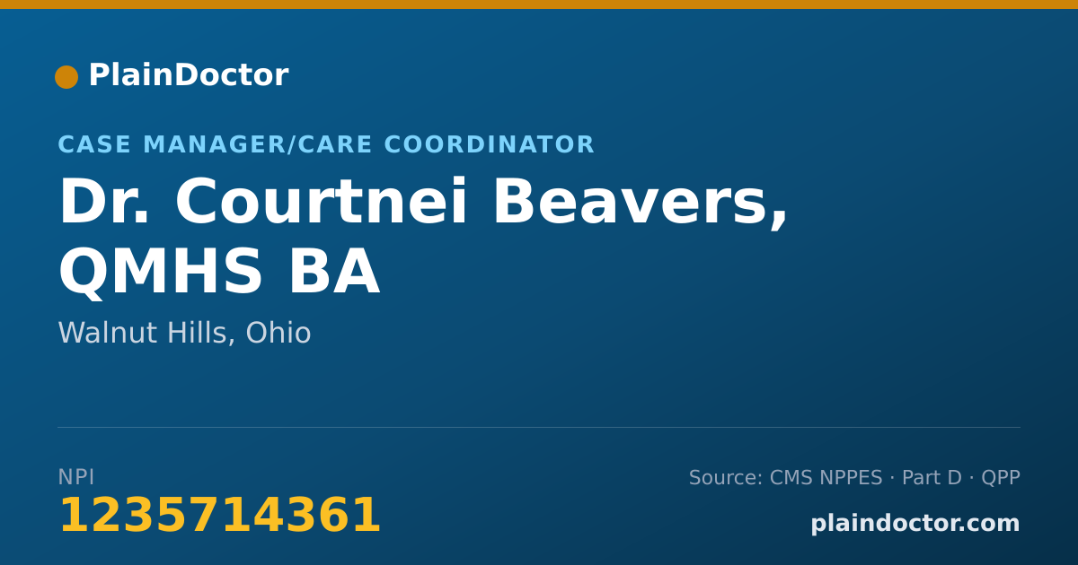 Shareable card for Courtnei Beavers, QMHS BA - Case Manager/Care Coordinator, Walnut Hills, OH