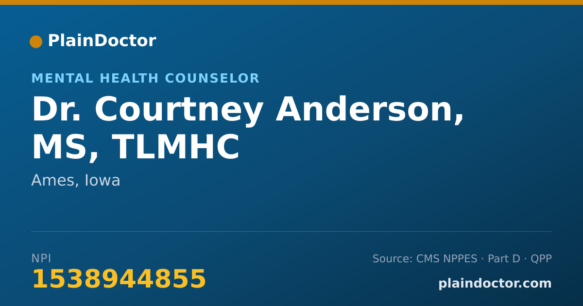 Shareable card for Courtney Anderson, MS, TLMHC - Mental Health Counselor, Ames, IA