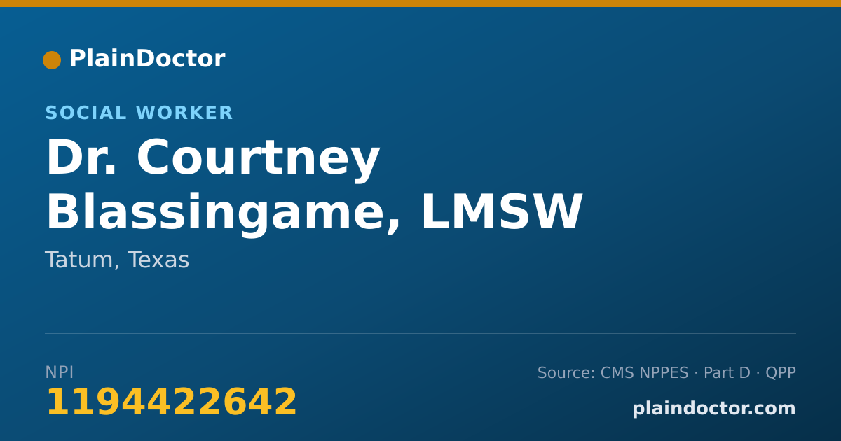 Shareable card for Courtney Blassingame, LMSW - Social Worker, Tatum, TX