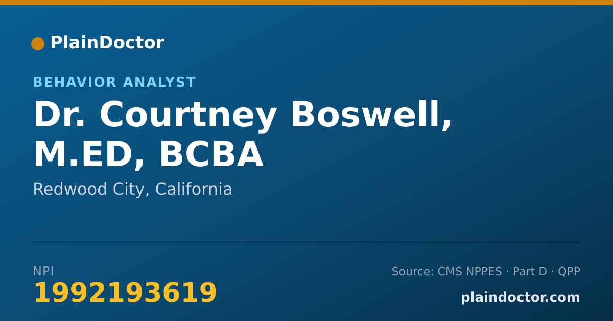 Shareable card for Courtney Boswell, M.ED, BCBA - Behavior Analyst, Redwood City, CA