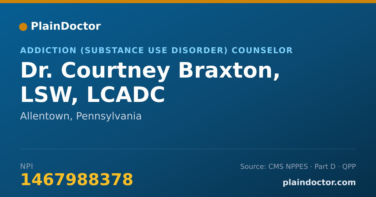 Shareable card for Courtney Braxton, LSW, LCADC - Addiction (Substance Use Disorder) Counselor, Allentown, PA
