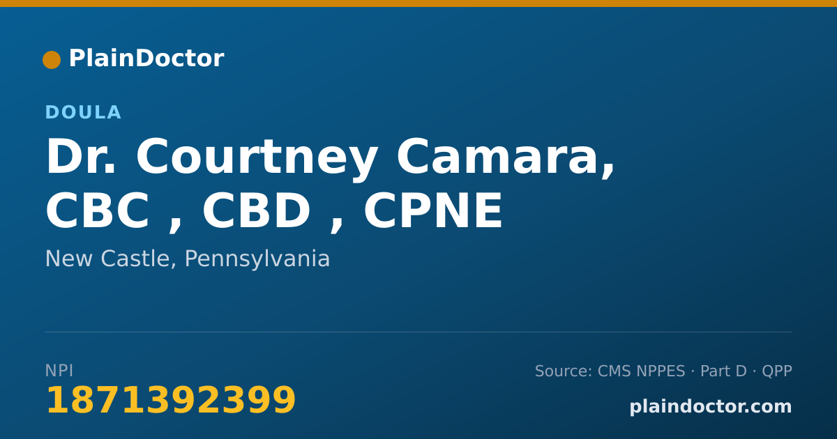 Shareable card for Courtney Camara, CBC , CBD , CPNE - Doula, New Castle, PA