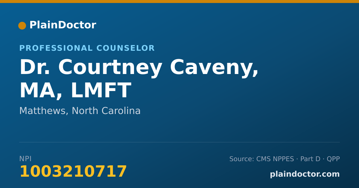 Shareable card for Courtney Caveny, MA, LMFT - Professional Counselor, Matthews, NC