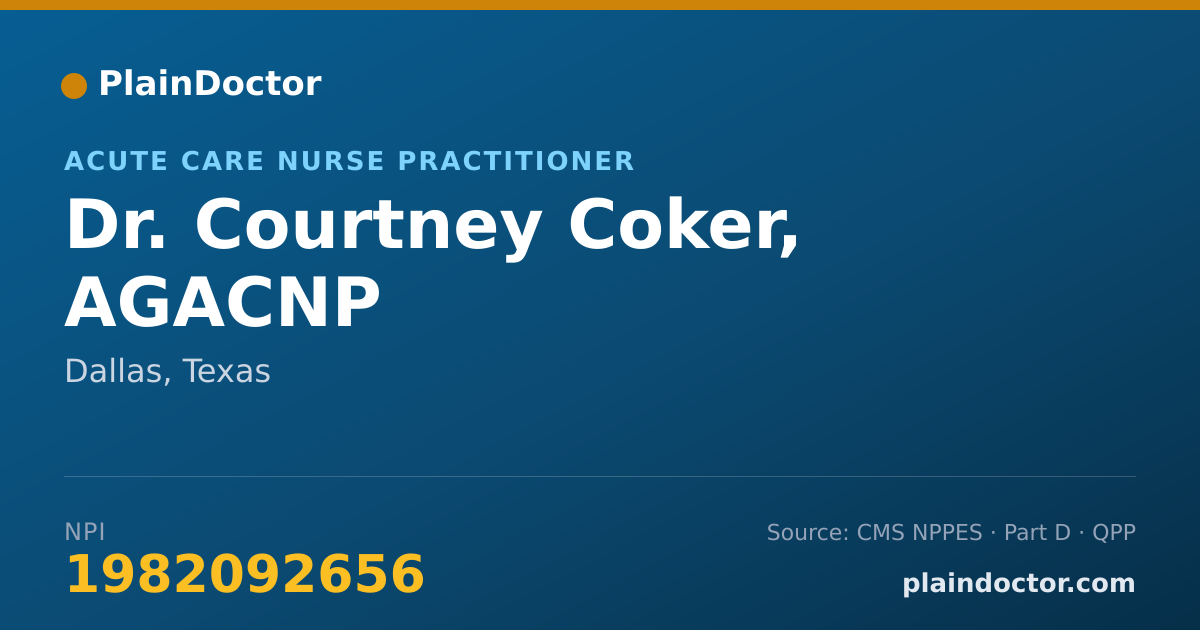 Shareable card for Courtney Coker, AGACNP - Acute Care Nurse Practitioner, Dallas, TX