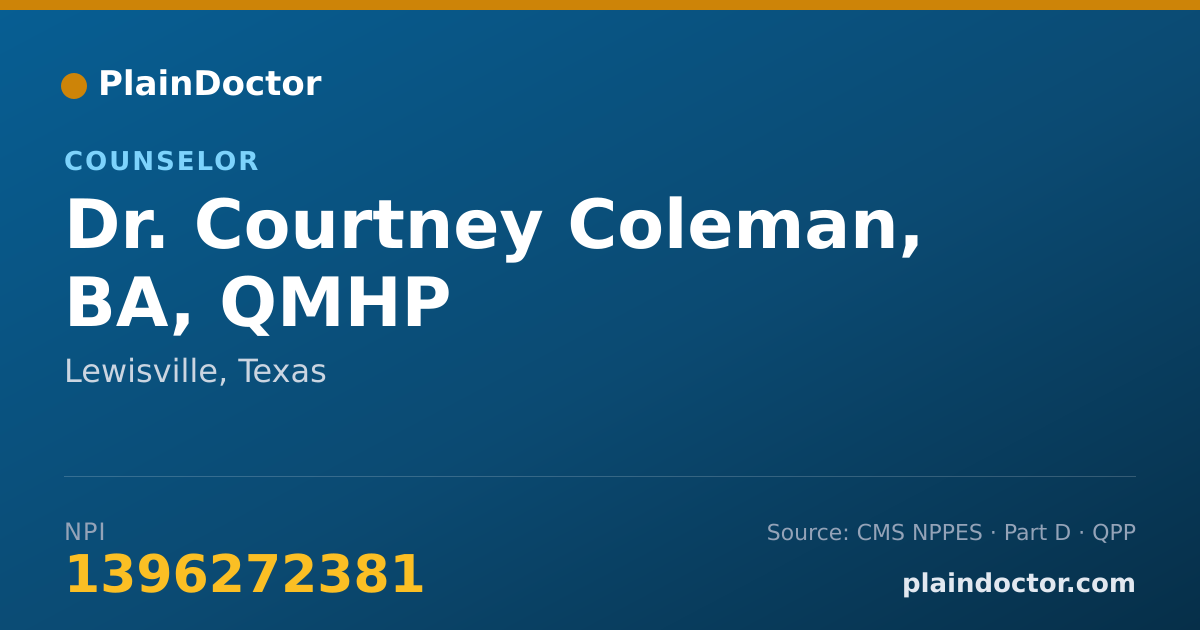 Shareable card for Courtney Coleman, BA, QMHP - Counselor, Lewisville, TX