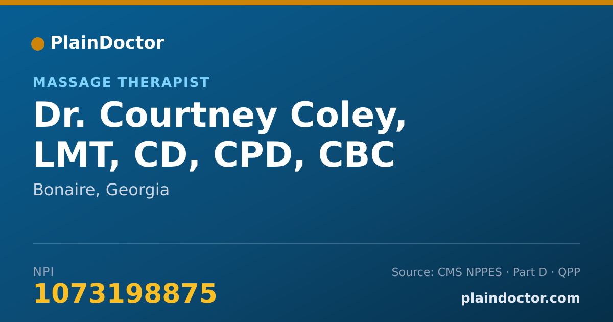 Shareable card for Courtney Coley, LMT, CD, CPD, CBC - Massage Therapist, Bonaire, GA