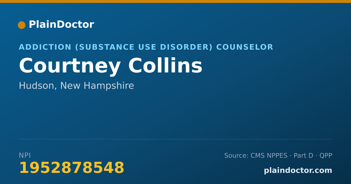 Shareable card for Courtney Collins - Addiction (Substance Use Disorder) Counselor, Hudson, NH