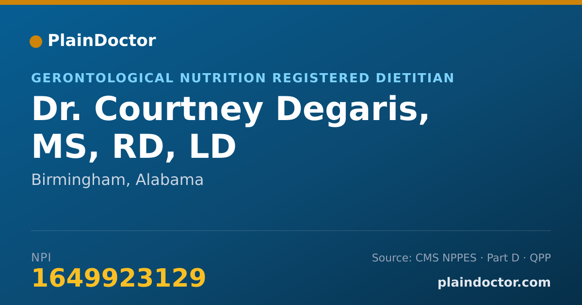 Shareable card for Courtney Degaris, MS, RD, LD - Gerontological Nutrition Registered Dietitian, Birmingham, AL