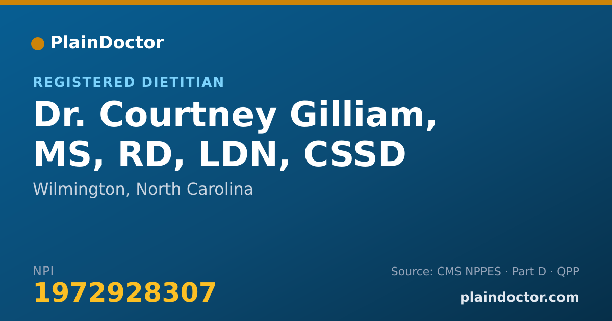 Shareable card for Courtney Gilliam, MS, RD, LDN, CSSD - Registered Dietitian, Wilmington, NC